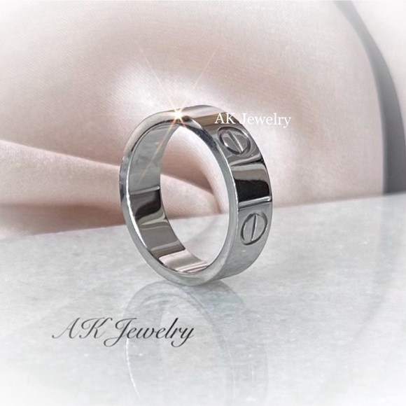 💎LUXURY MEDIUM WIDTH SILVER RING, Screw Design - Picture 2 of 6